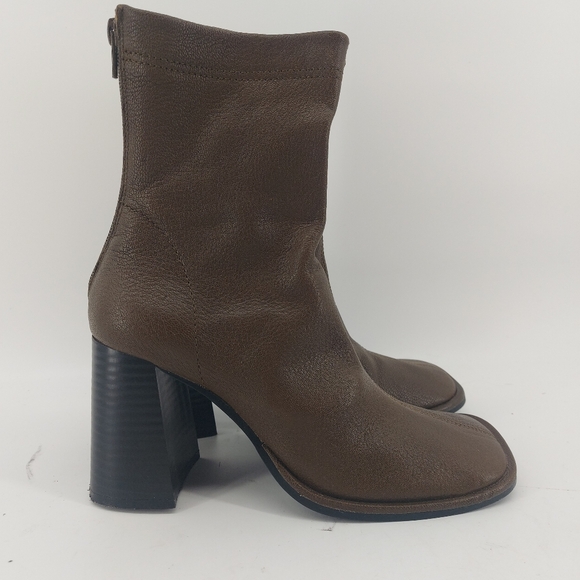 Mango leather heeled ankle boots in khaki Size 36/6 - Picture 4 of 9